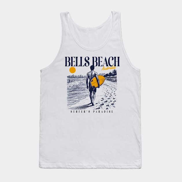 Vintage Surfing Bells Beach, Australia // Retro Surfer Sketch // Surfer's Paradise Tank Top by Now Boarding